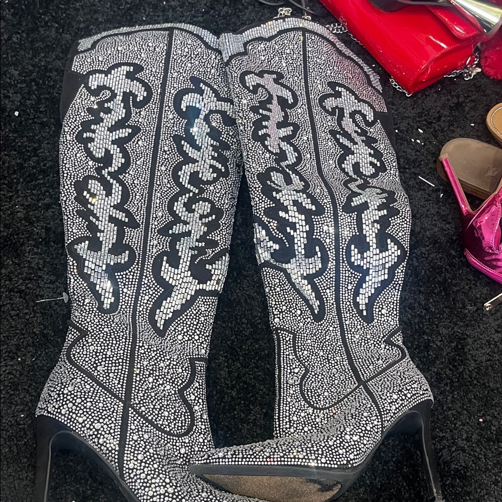 INC International Concepts Black and Silver Over the Knee Boots